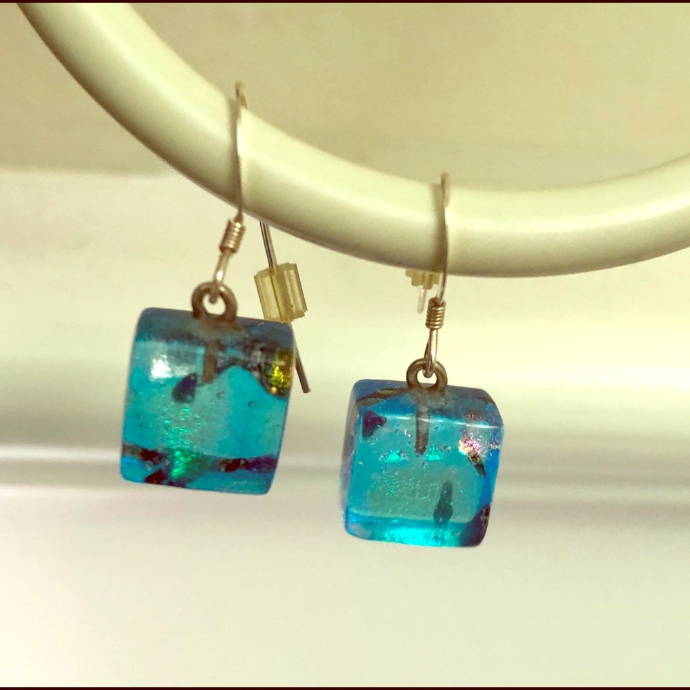 Sea Glass Set in Sterling Silver Dangle Earrings